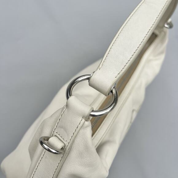 Prada Tessuto Hobo Shoulder Bag Embossed Logo White Leather - Picture 7 of 16